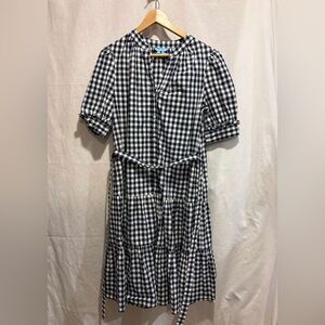 Draper James Size S Navy Gingham Belted Tiered Dress